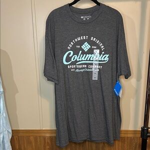 Columbia Men's Charcoal Tee with White and Light Blue Print